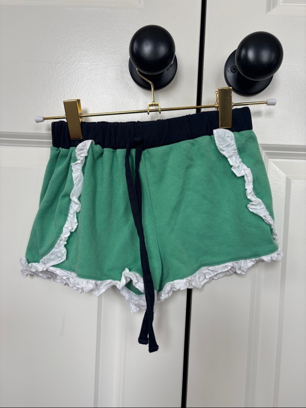 bella bliss Mint Green Shorts with Navy Waist and White Ruffle Trim